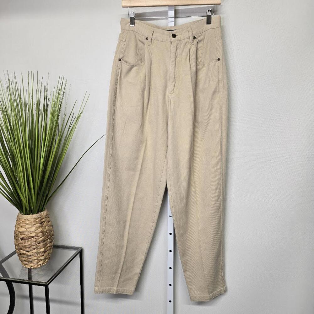 Lizwear Liz Claiborne Vintage High Rise Pleated Tapered Leg Khaki Pants Tan 12 - Picture 1 of 7